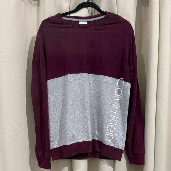 Calvin Klein Men's Maroon and Light Gray Crewneck Sweater - Picture 1 of 4